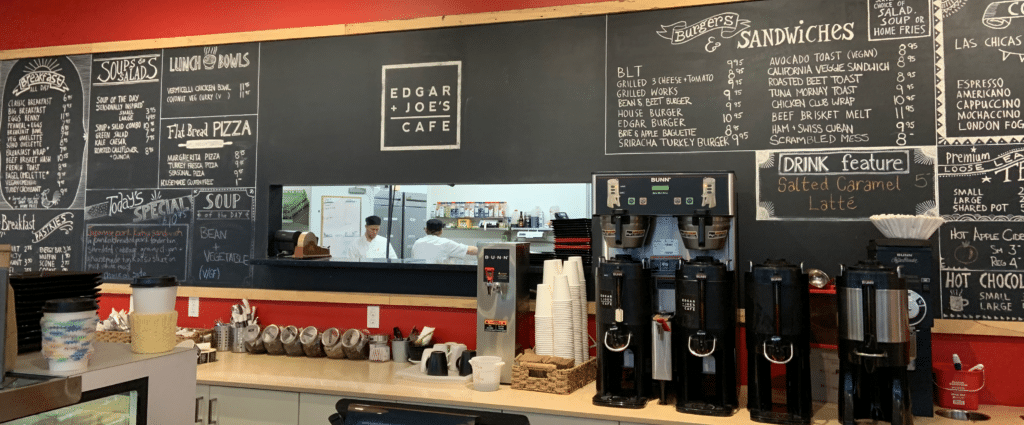 Edgar and Joe's Cafe menu board and counter