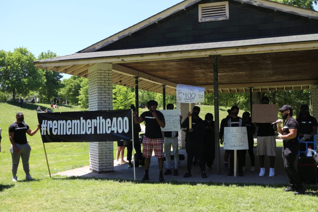 Rally taking off at Christie Pits Park.