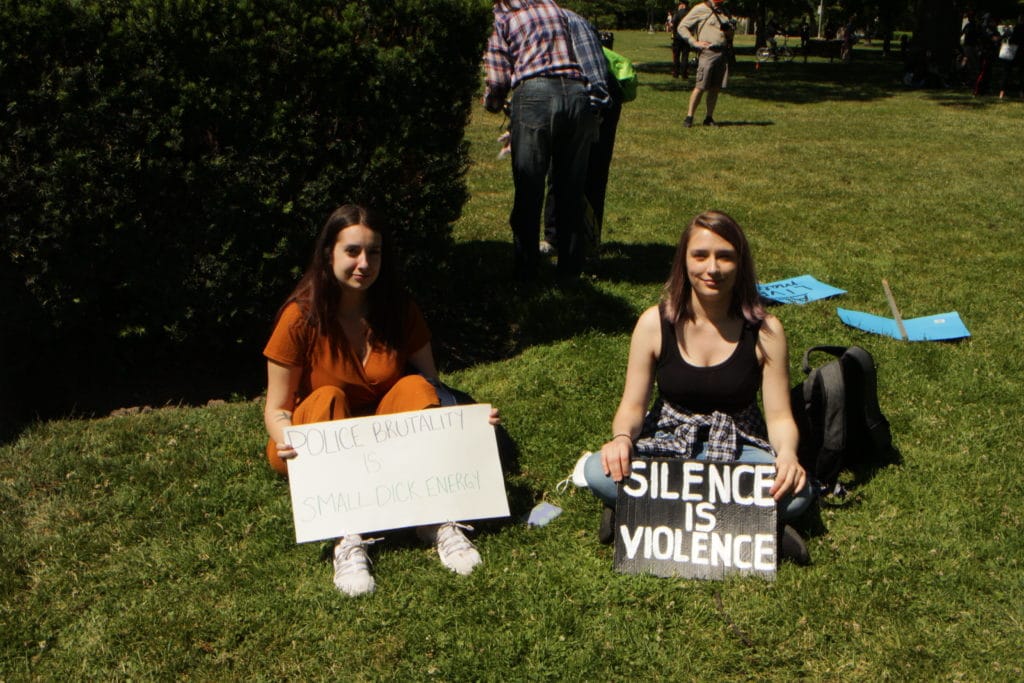 participants holding signs