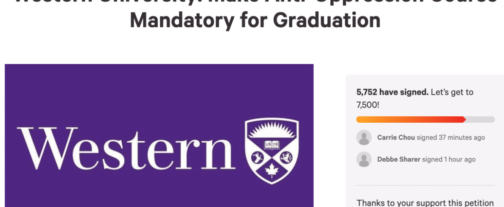 A screenshot of a change dot org petition demanding for Western University to make anti oppression courses mandatory for graduation