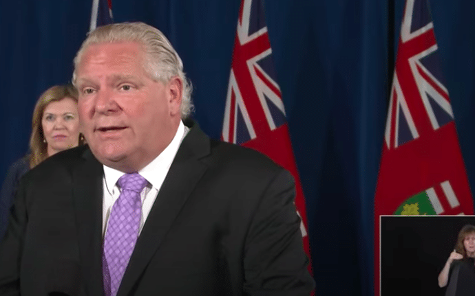 Ontario Premier Doug Ford addressing the province at his daily COVID-19 briefing