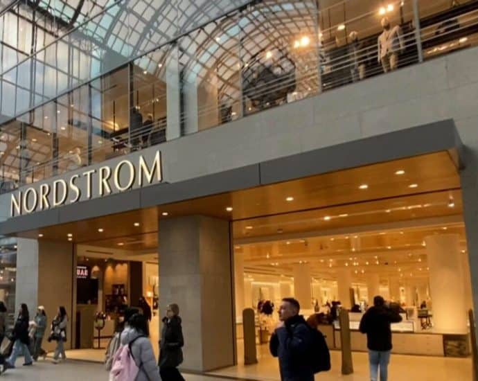 Nordstrom store entrance inside of a mall.